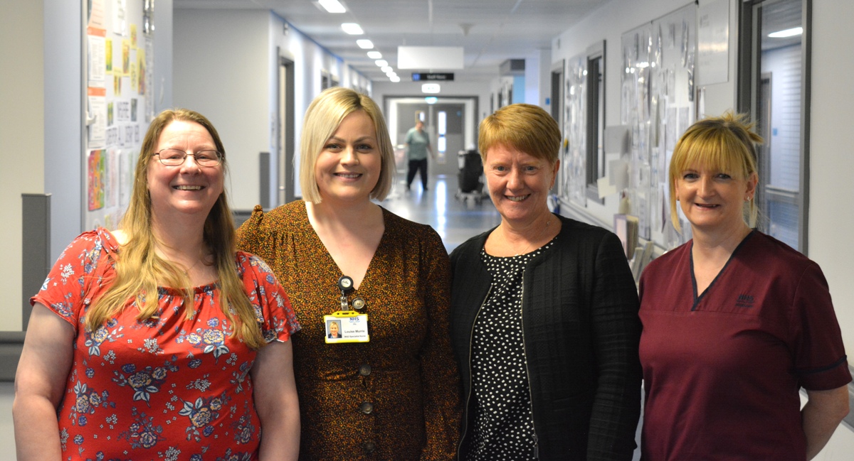 (L-R) Emergency Care and Medicine Service Manager, Dr Shirley-Anne Savage, Clinical MND Nurse Specialist, Louise Murrie, Director of Nursing, Helen Buchanan, Clinical Nurse Manager, Esther Pow.