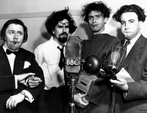 Harry Secombe, Michael Bentine, Spike Milligan and Peter Sellars in the Goon Show.