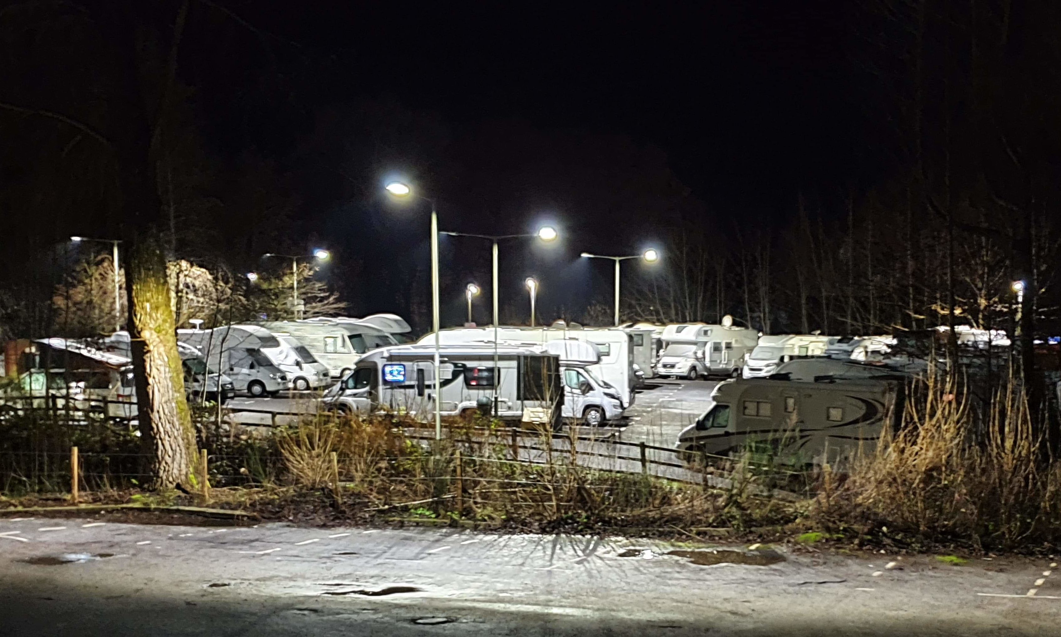 Caravans crammed into Pitlochry's Ferry Road car park.