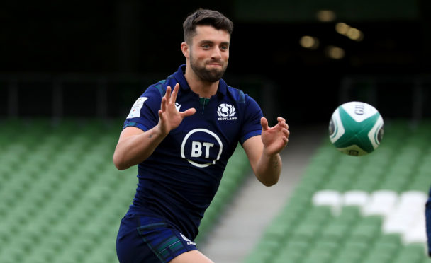 Scotland's Adam Hastings during the captain's run at the Aviva Stadium yesterday.