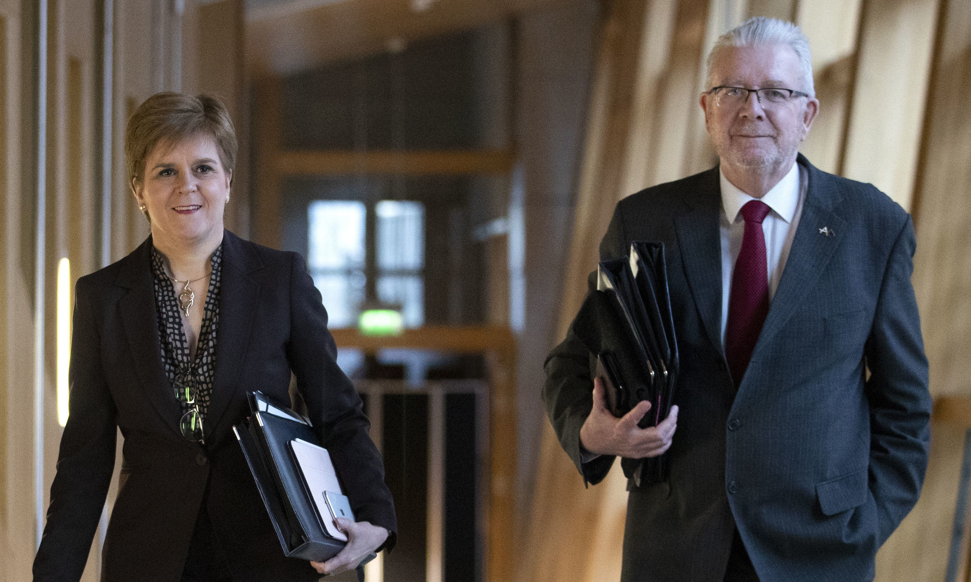 First Minister Nicola Sturgeon and Cabinet Secretary for Government Business and Constitutional Relations Mike Russell arrive ahead of the Holyrood debate on 'Scotland's Future'.