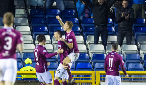 Luke Donnelly and teammates celebrate his scoring for Arbroath against Inverness.