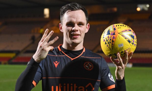 Lawrence Shankland with the match ball after his hat-trick.