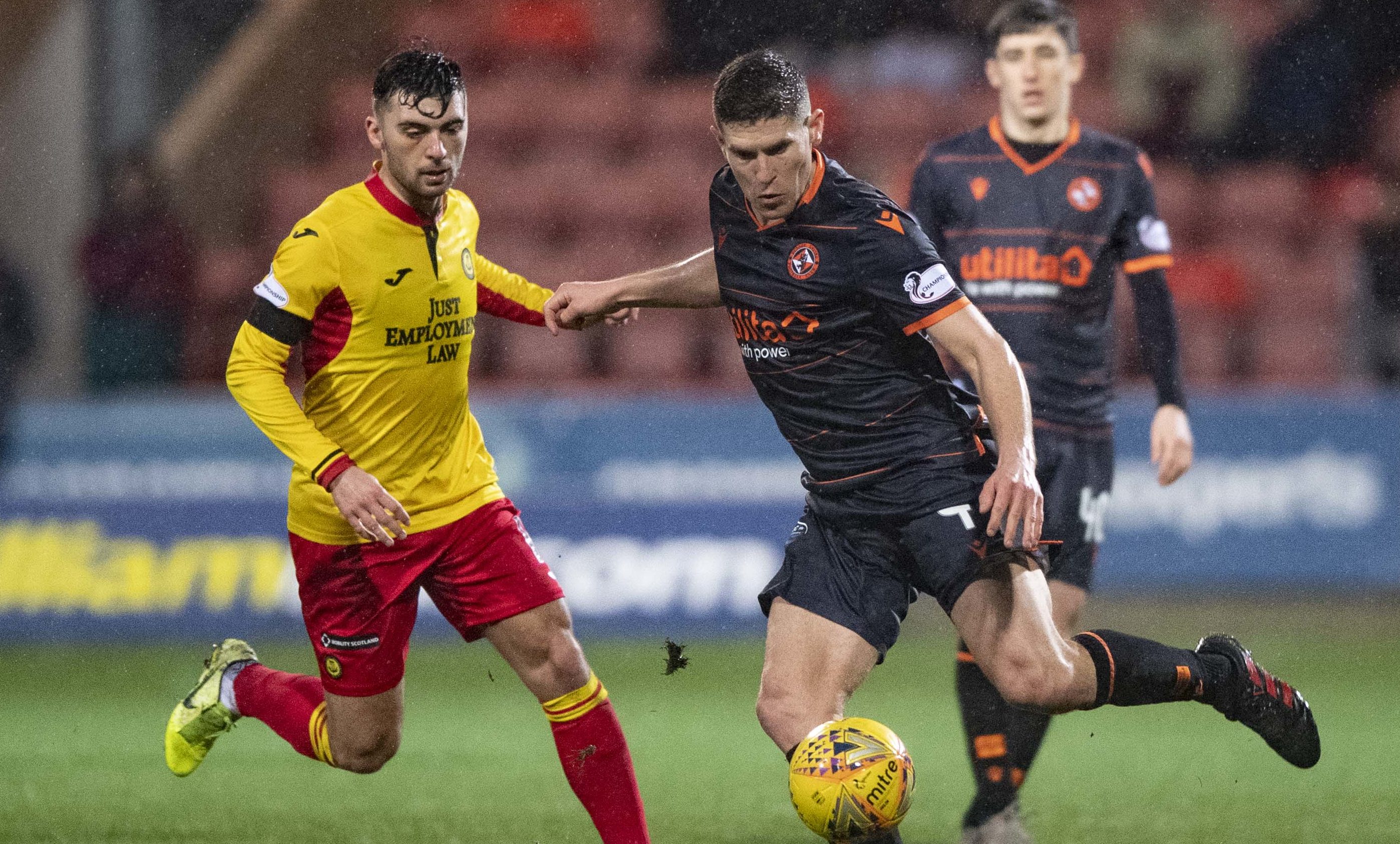 Dillon Powers in action against Partick.