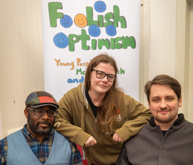 Leigh Addis (26) from Arbroath, Chika Inatimi from Dundee and Marc Ferguson (30) who are involved in the Foolish Optimism project