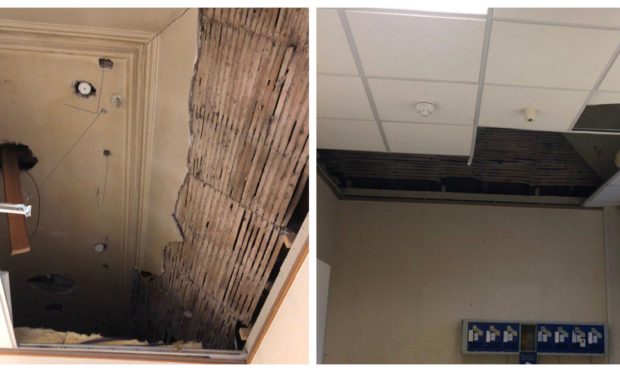 The collapsed ceiling at Broughty Ferry police station.