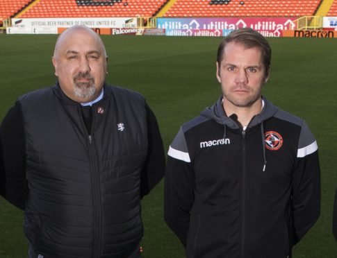 United sporting director Tony Asghar alongside Robbie Neilson