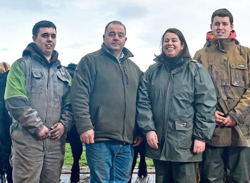 Family matters – Jamie, Bob, Kay and Andrew Adam with the family’s bulls for the upcoming Stirling Bull Sales.