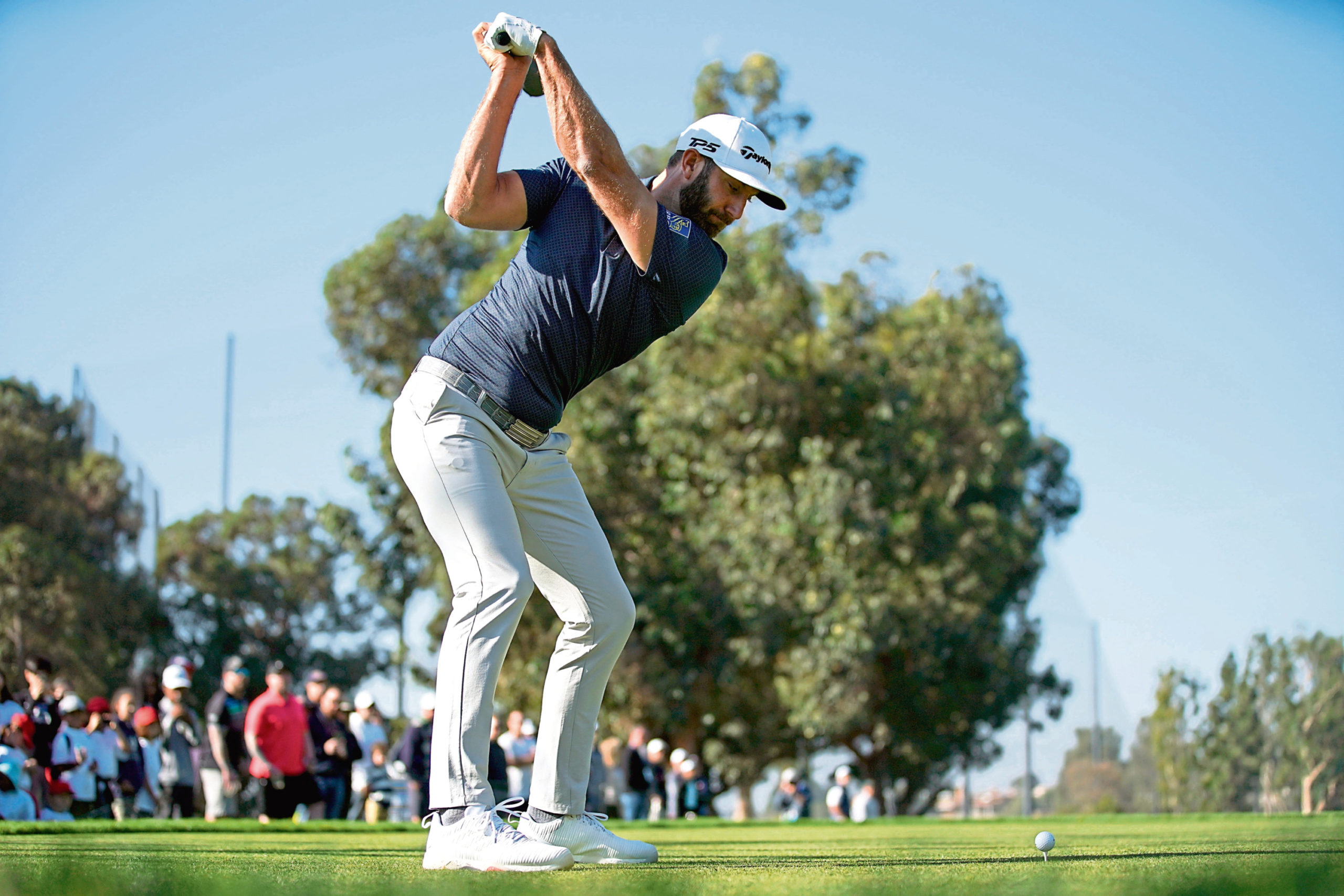 Dustin Johnson tees off on the second hole at Riviera, host of the Genesis Invitational, last weekend.