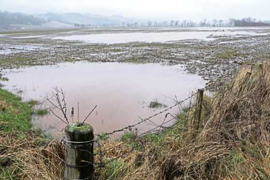 Flooding in the fields in the Carse of Gowrie, near Kinnaird,