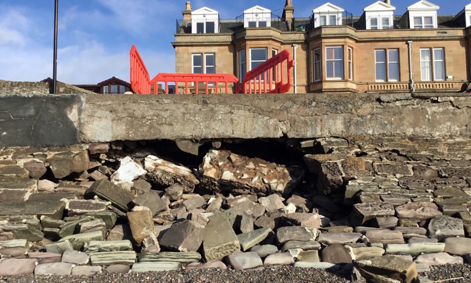 A section of sea wall at Douglas Terrace collapsed in February 2020.