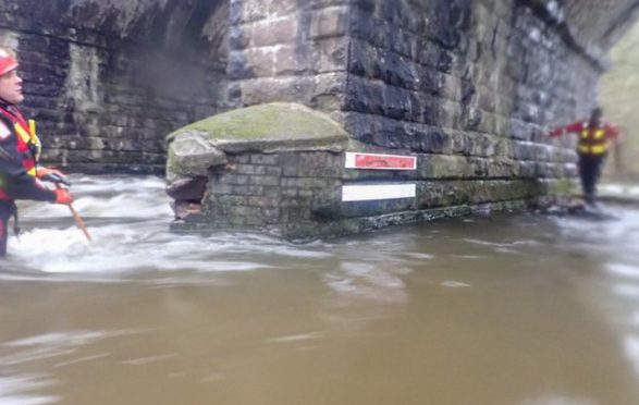 Flood damage at the Mill O'Keir viaduct.