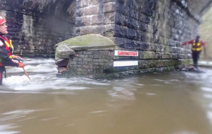 Flood damage at the Mill O'Keir viaduct.