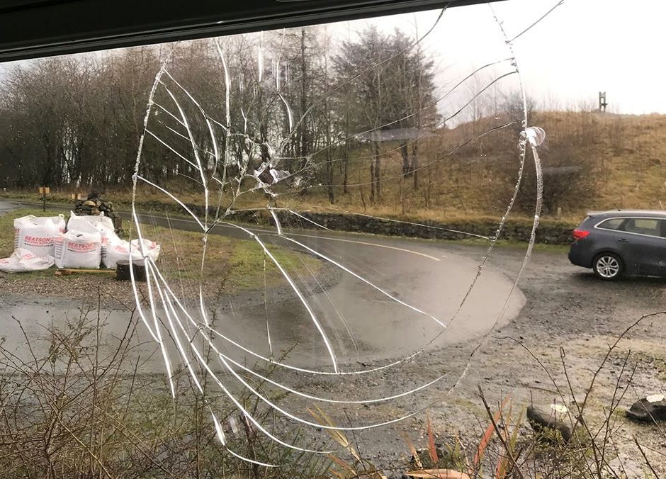 Vandals broke the window at the centre