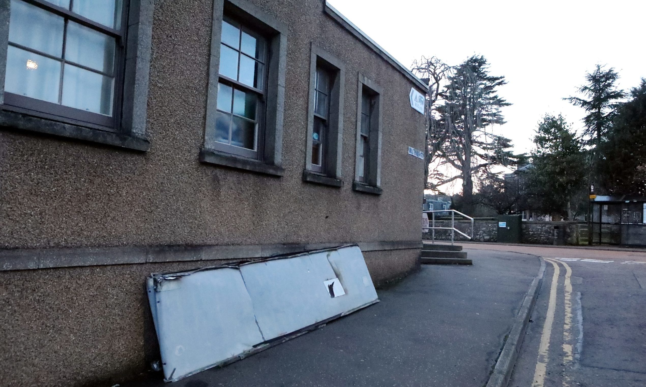 A section of the roof came off the Gregory Hall in Tayport due to the wind.