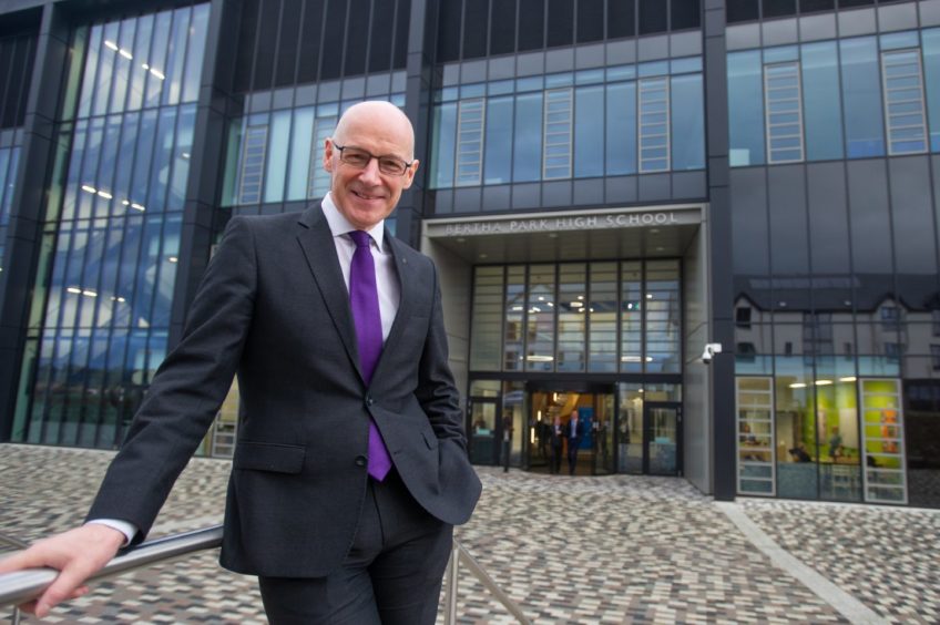 Education Secretary John Swinney at Bertha Park High School in Perth.