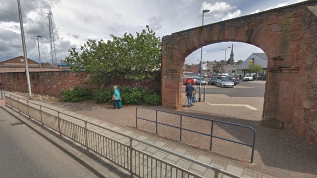 Pedestrian archway near Lidl on Burnside Drive, Arbroath.