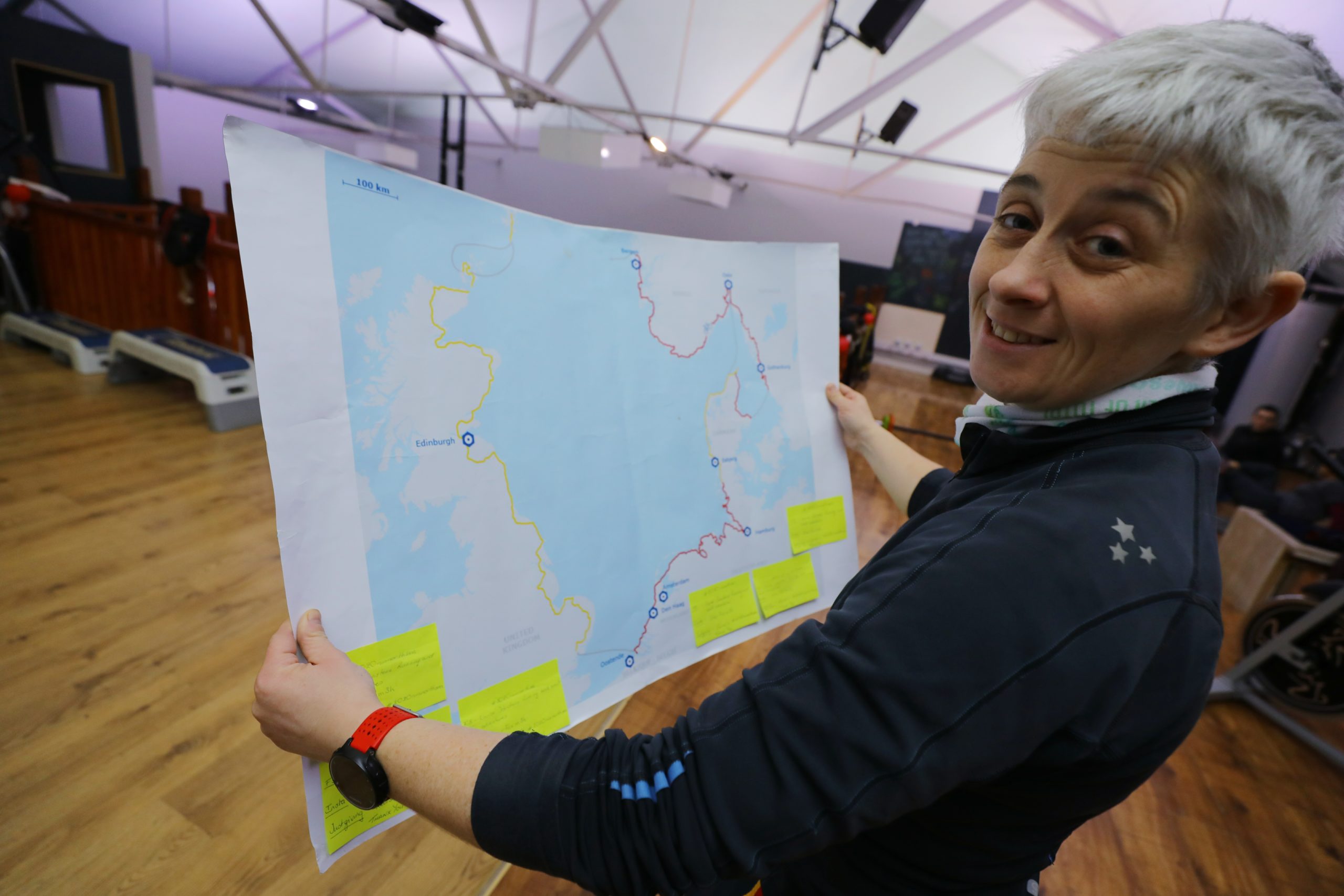Louise Johnstone with a map of the route she plans to run.