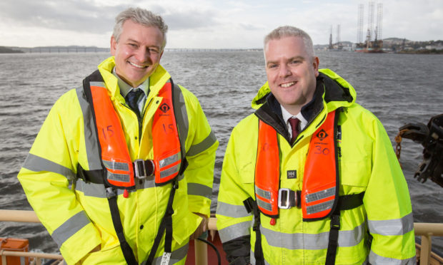 Matthias Haag, NnG project director and David Webster, Forth Ports senior port manager for the ports of Dundee and Leith. Picture: Robert Perry.