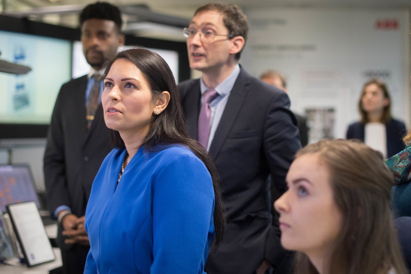 Home Secretary Priti Patel meets students and staff working on 'carbon capture' at Imperial College London in South Kensington, London where she announced plans for a new points-based immigration system.