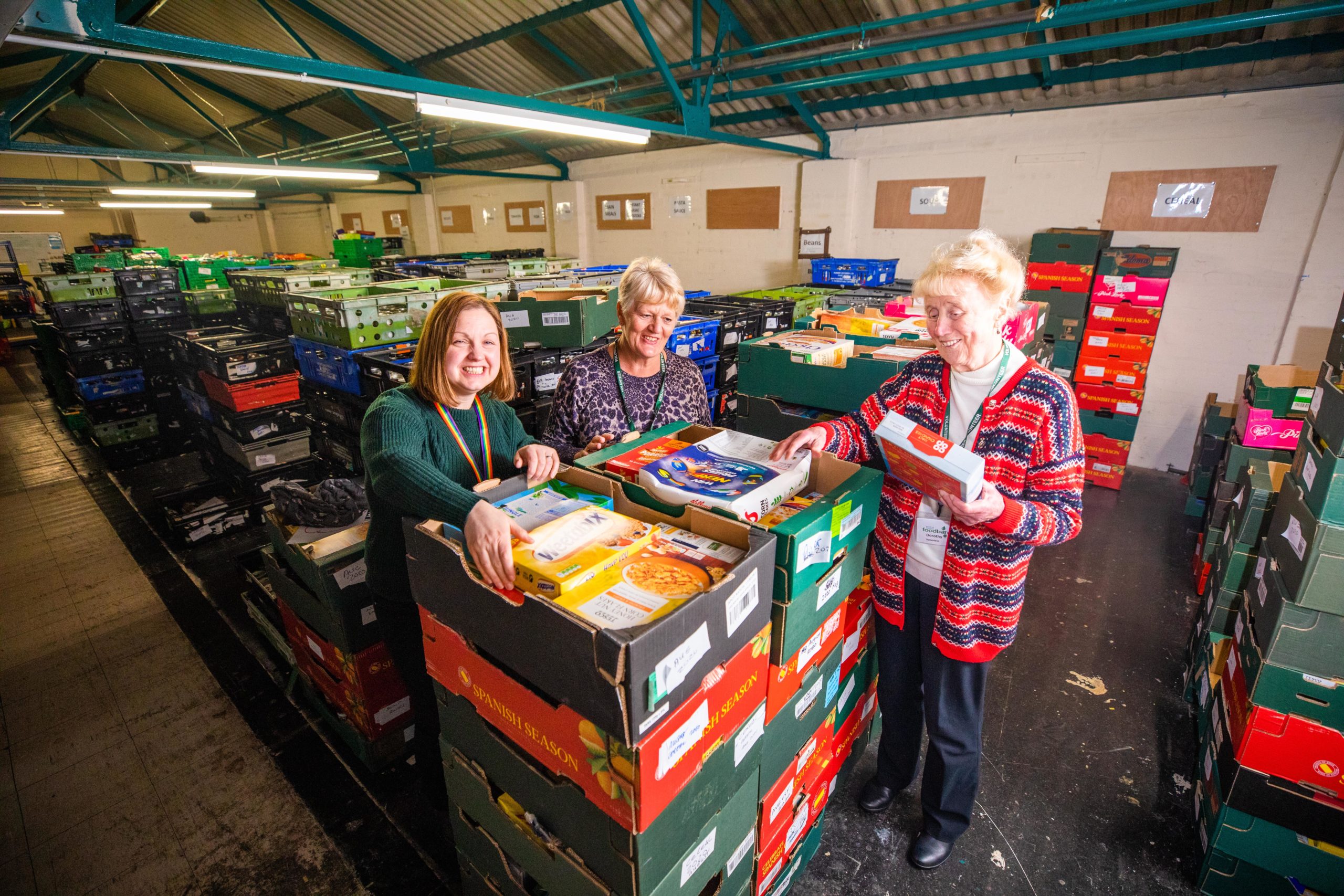 Lynn-Marie Neil (project coordinator) alongside volunteers Lena and Dorothy at Perth Foodbank. Picture: Steve MacDougall.