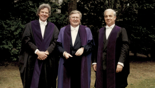 Professor MacCallum, left, with former university principal Struther Arnott and Emeritus Professor Augusto Serafini-Fracassini.