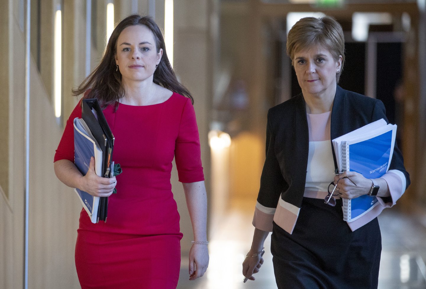 Kate Forbes with First Minister Nicola Sturgeon as she prepared to present the Scottish Budget plans to Parliament on February 6.