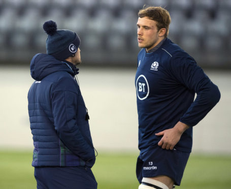 Jonny Gray with Scotland head coach Gregor Townsend.