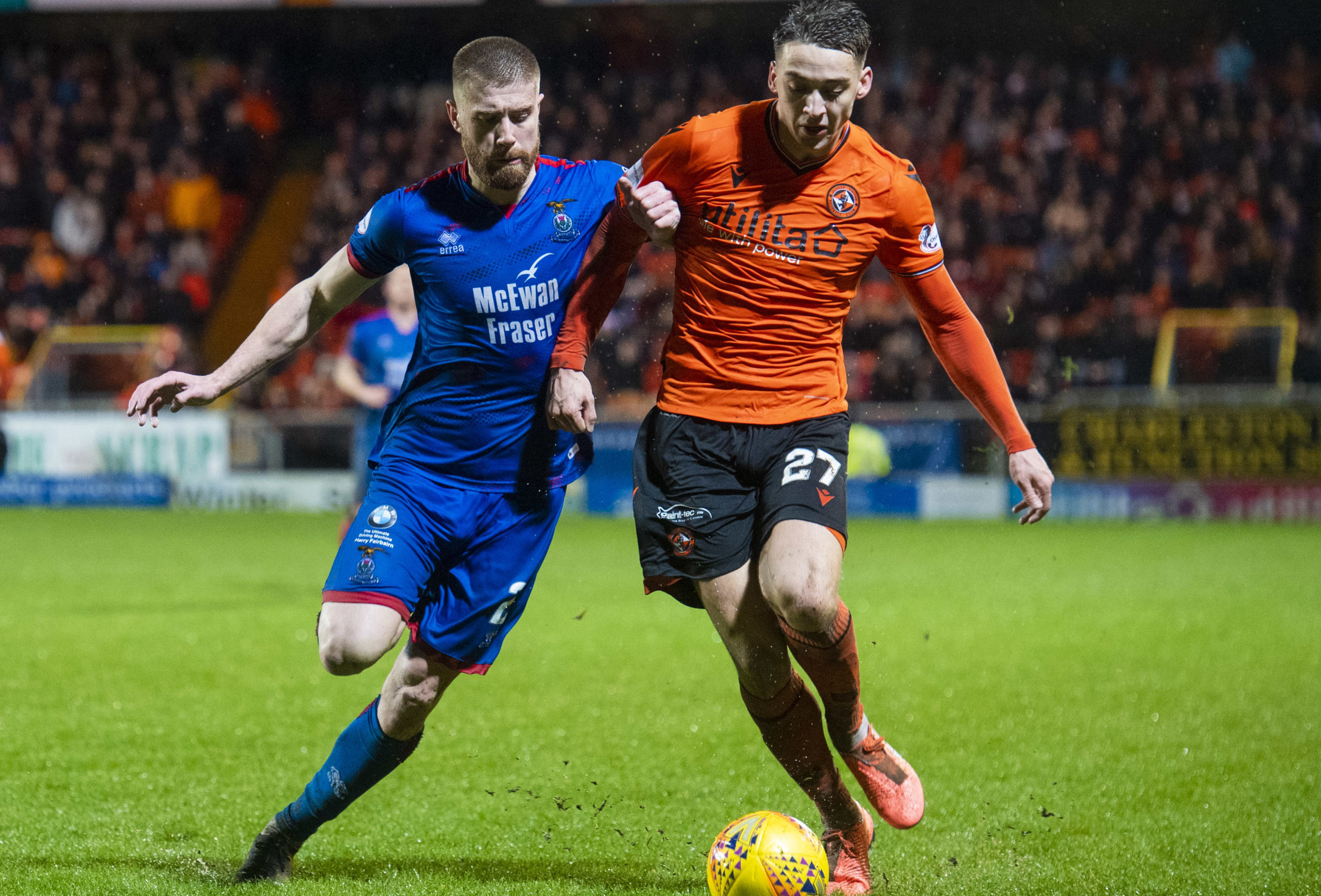 Shaun Rooney (left) in action with Dundee United's Louis Appere.
