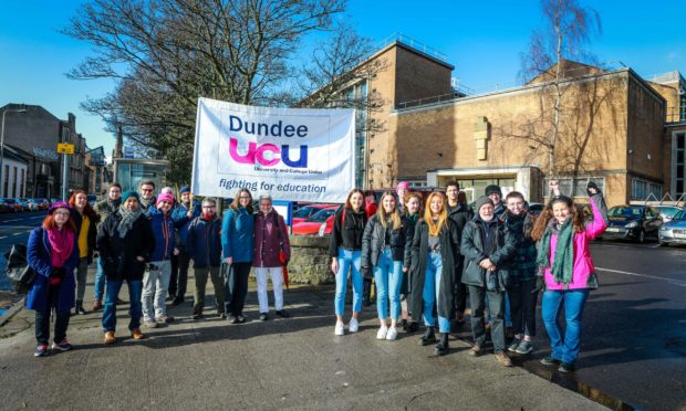 Staff striking outside Dundee University on Perth Road