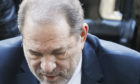 Harvey Weinstein arrives at a Manhattan courthouse for his rape trial on Monday, Feb. 24, 2020.