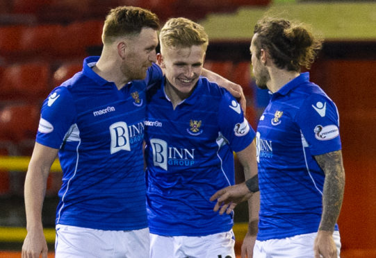 Ali McCann celebrates his goal at Aberdeen.