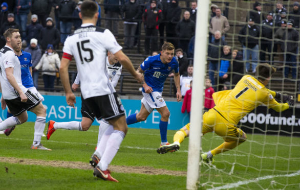 Callum Hendry scores Saints' second.