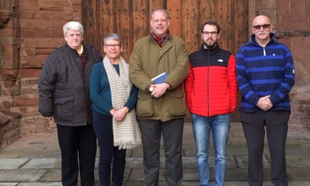 From left, 'The Urban Historian' Stephen Clancy, history teacher, Anja Anderson, project lead, Neil McLennan, Arbroath High School teacher, Emmanuel Rio and heraldry expert, Albert Thomson.