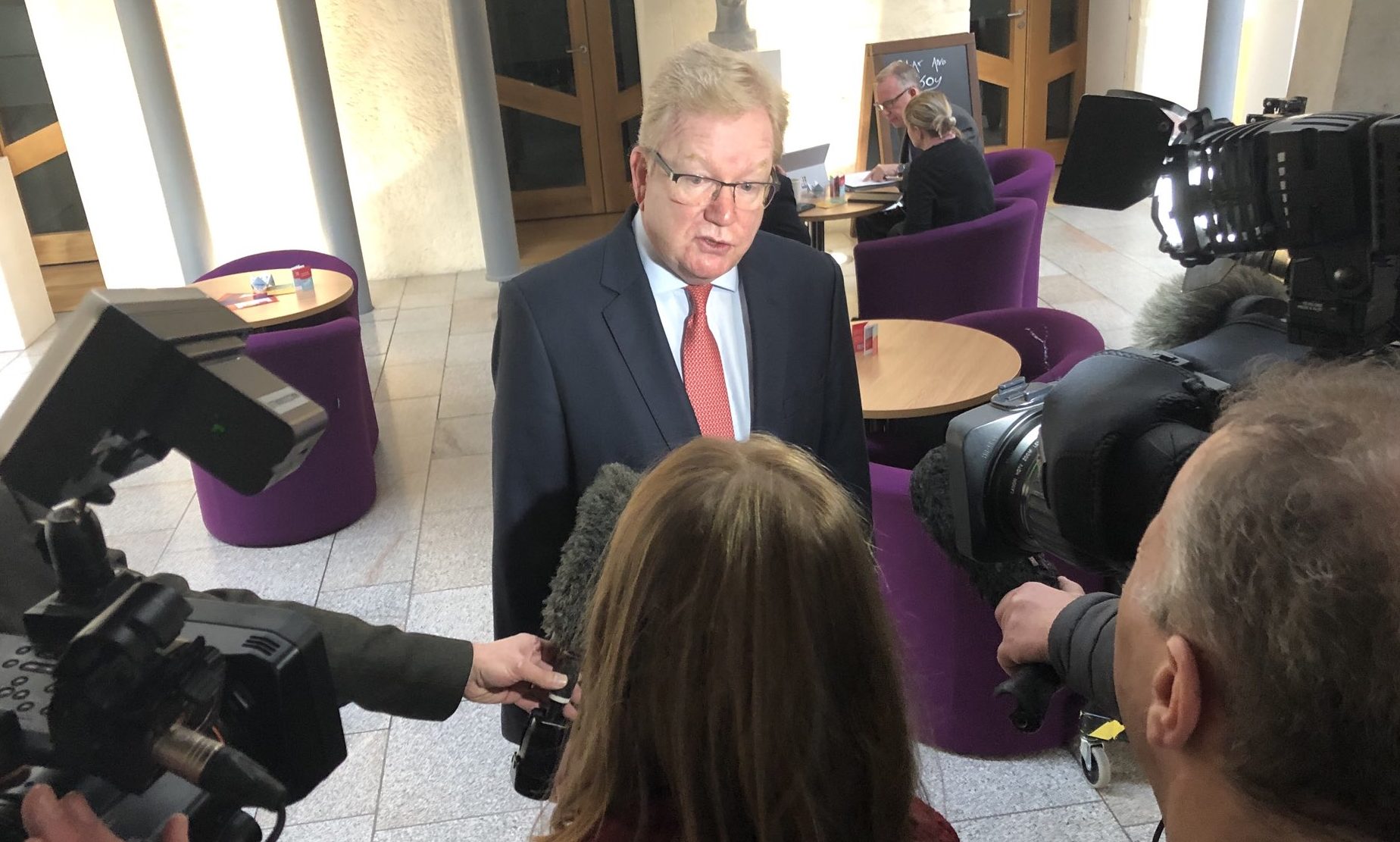 Jackson Carlaw speaking to journalists at Holyrood in the wake of Derek Mackay's resignation.