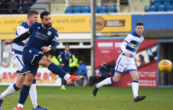 Kane Hemmings scores the opening goal.