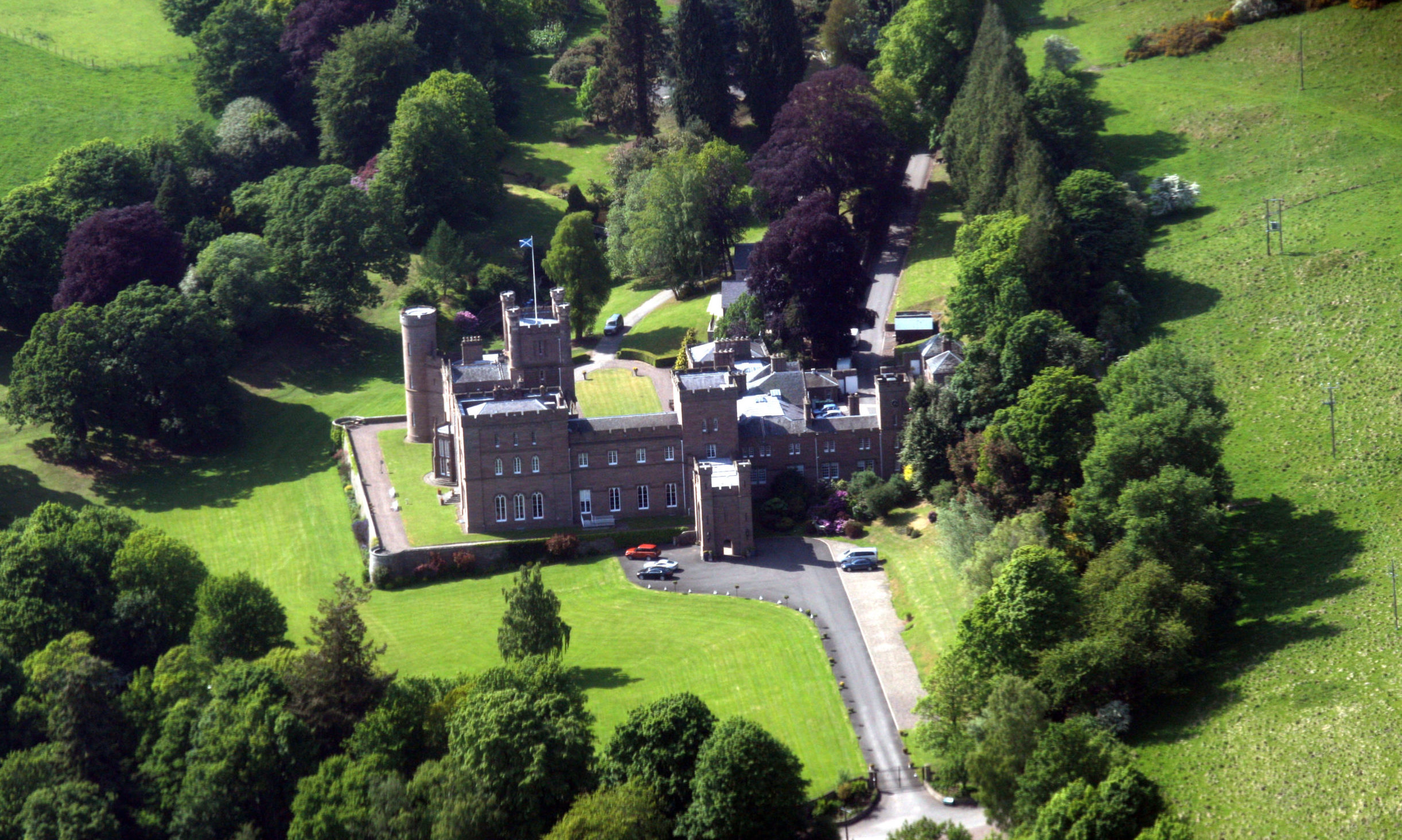 An aerial view of Kinfauns Castle.
