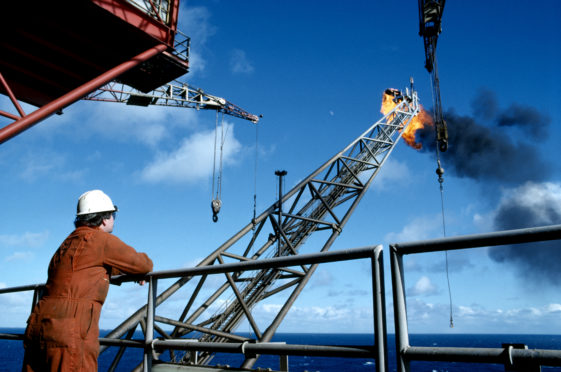 A worker on a North Sea oil drilling platform.