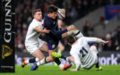 Sam Johnson goes through to score his dramatic try in the 2018 Calcutta Cup.