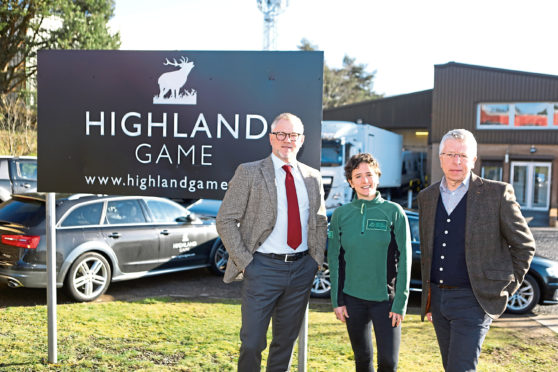 with Christian Nissen,  managing director of Highland Game,  Rural Affairs Minister, Mairi Gougeon and Simon Hodgson, chief executive Highland Game. Picture: Dougie Nicolson.