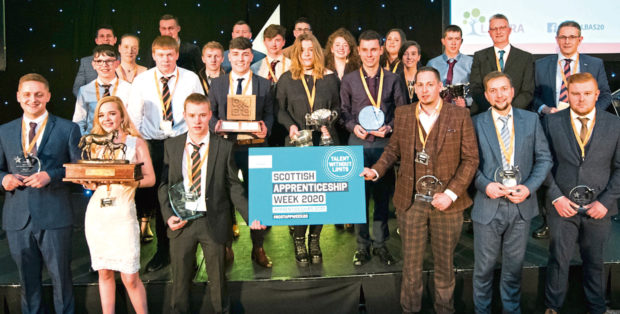 Proud line-up of the winners of Lantra Scotland’s Awards for Land-based and Aquaculture Skills.