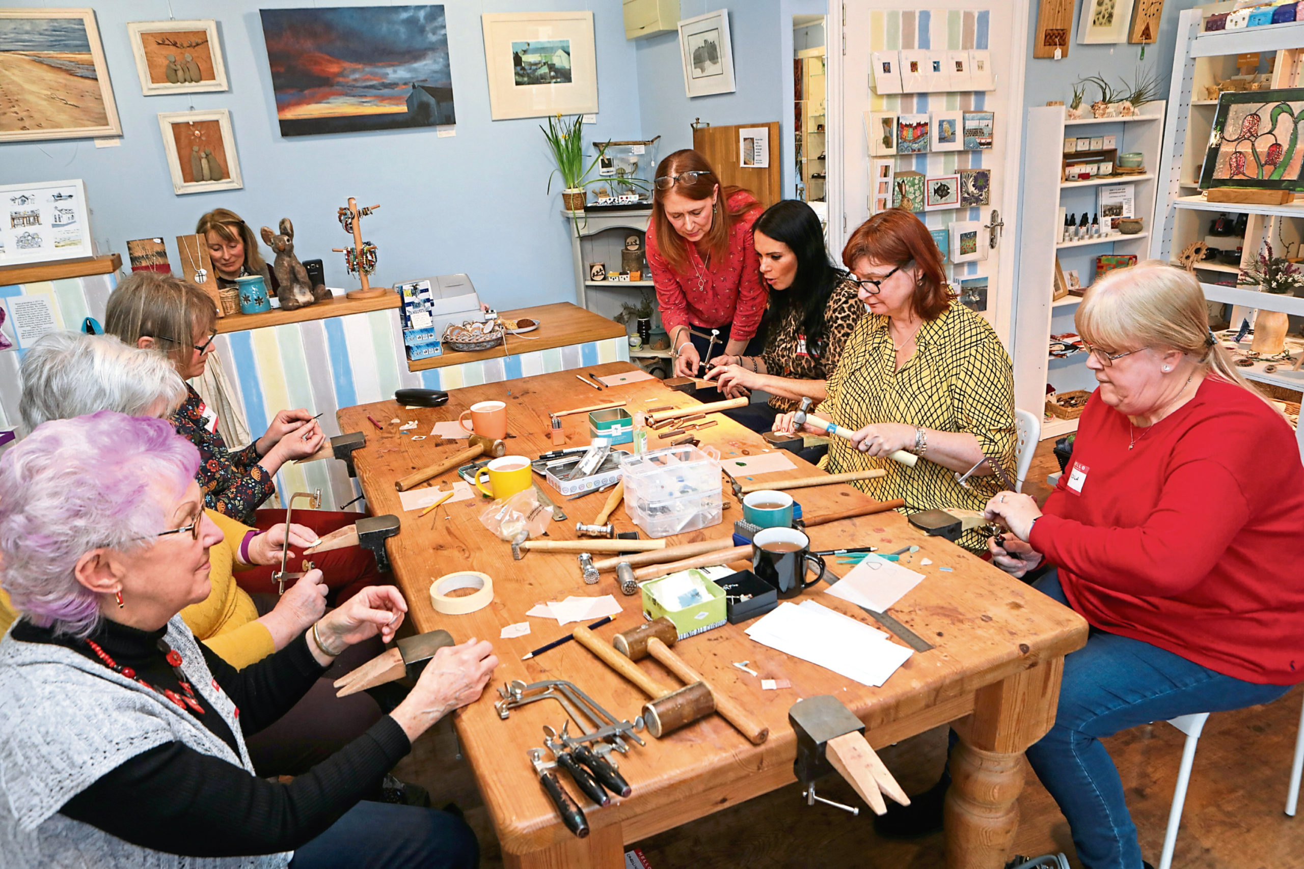 The beach glass pendant workshop in action - before the coronavirus outbreak.