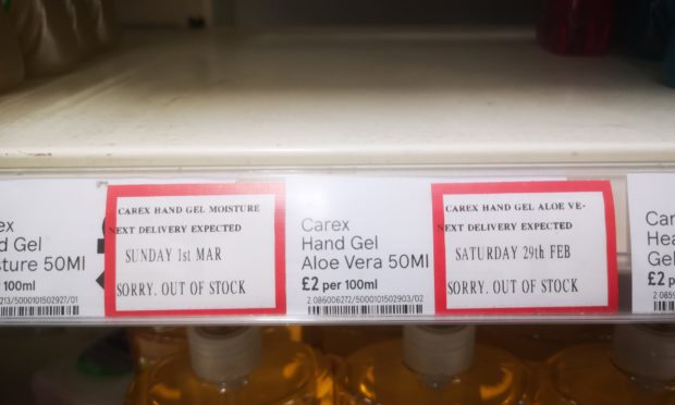 Hand gel was sold out at the Asda Dundee West superstore at the weekend.