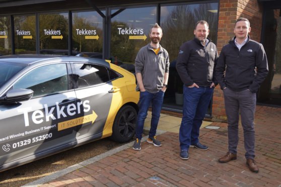 Tekkers IT Solutions founder Pete Matheson, Dynamic Edge CEO Rob Hamilton, and Stuart Winterburn, the Aberdeen-based managing director of Dynamic Edge.