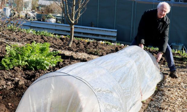 John with one of his erections in the garden