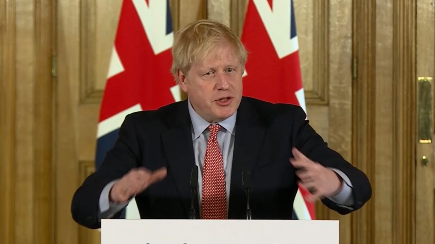 Prime Minister Boris Johnson speaking at a news conference inside 10 Downing Street, London, after the latest COBRA meeting to discuss the government's response to coronavirus crisis.