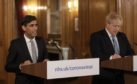 Chancellor Rishi Sunak with Prime Minister Boris Johnson at a media briefing in Downing Street.