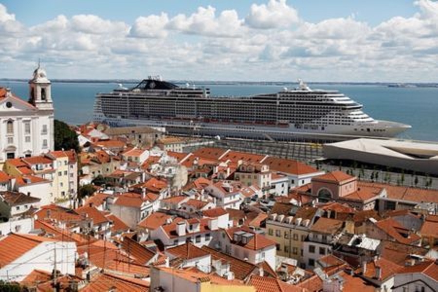 A view of the docked MSC Fantasia cruise ship, where Portuguese authorities began the coronavirus testing and repatriation process for 1,338 passengers, at the port in Lisbon, Portugal March 22, 2020.