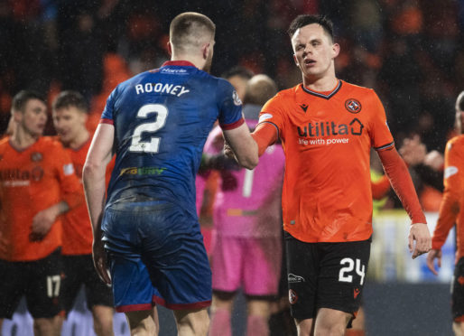 Shaun Rooney and Lawrence Shankland shake hands after game last month