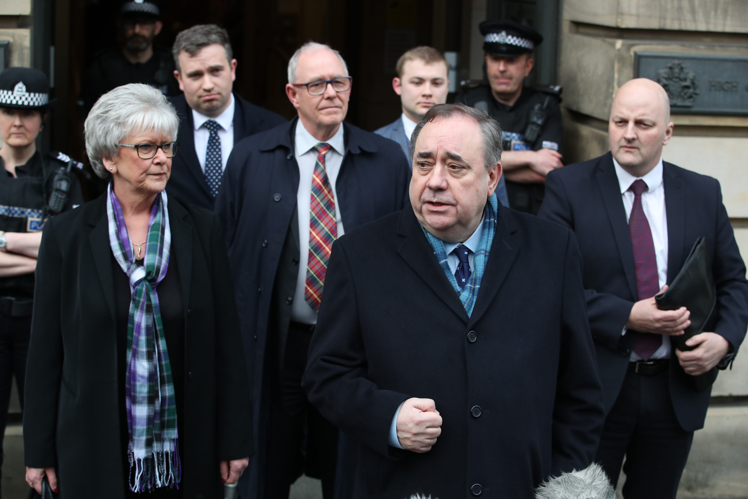 Alex Salmond speaks to the media as he leaves the High Court in Edinburgh after he was cleared.